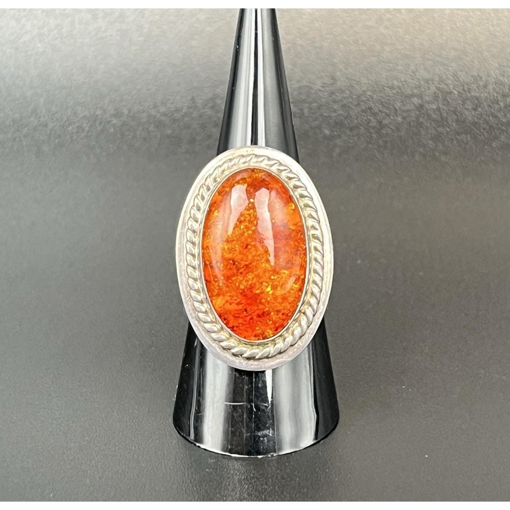 Desert Rose Trading Sterling Silver Amber Ring Size 8 3/4 Wide Band Jay King